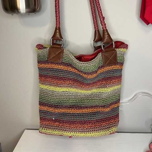 The Sak Gypsy Cambria Multi-Colored Striped Crochet Knit Tote Shoulder Bag Boho - Picture 4 of 13